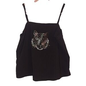 Vintage Y2K ENT‎ Entrancy Black Silver Jewel Tiger Tanktop Whimsygoth Skater